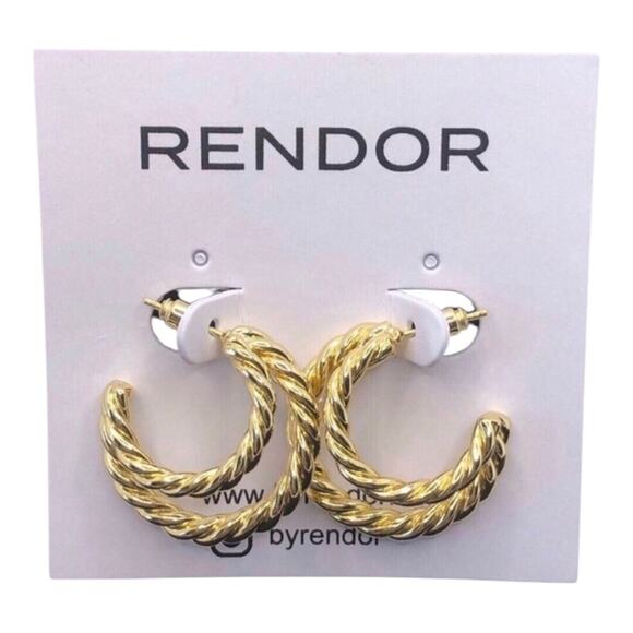 Rendor Victoria NIP 14K Yellow Gold Plated Double Hoop Braided Texture Earrings - Picture 5 of 16